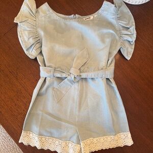 Youth girls size 6 Chambray romper with ivory sheath details